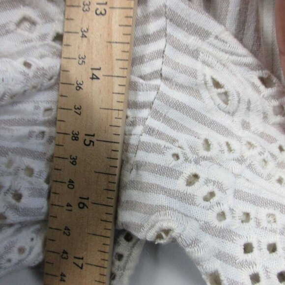 Johnny Was Jade Ciana Paper Bag Short Women L Beige Stripe Linen Cotton Belt 261 - Picture 8 of 10